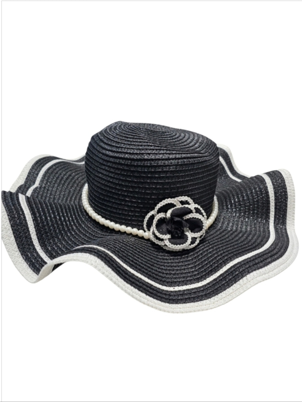 New Elegant Flower and Faux Pearl Straw Hat